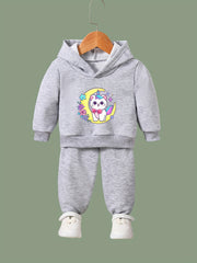 Cat & Moon Print 2pcs Girls Outfits For Sports Spring Fall Outdoor Gift
