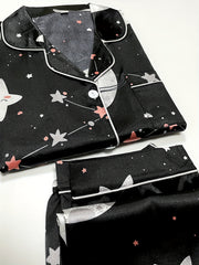 Starry Print Pajama Set Long Sleeve Buttons Top & Elastic Waistband Pants