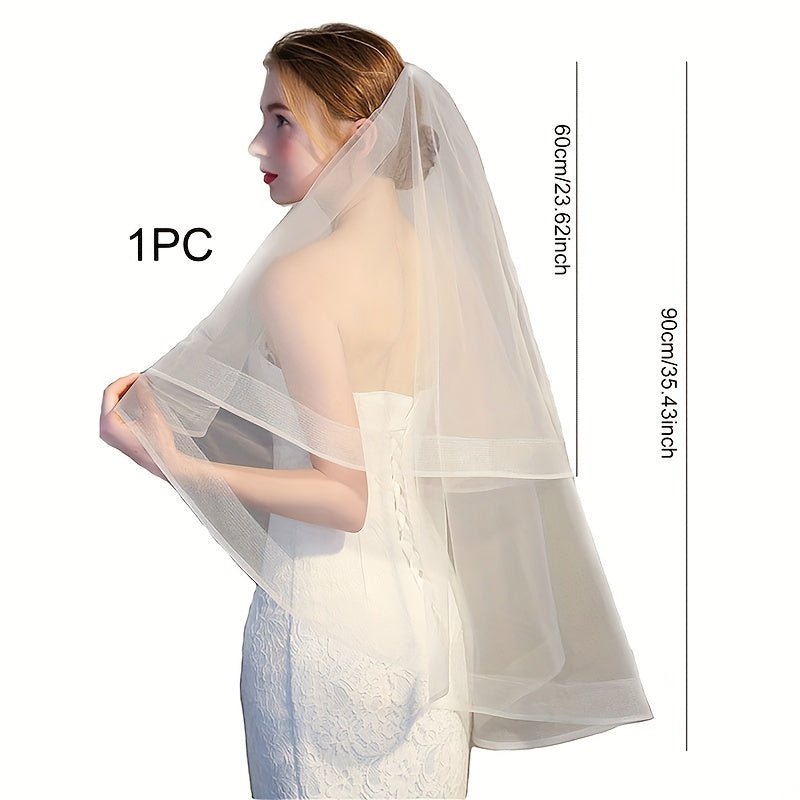 Wedding Head Veil Double Layer Mesh Veil Bridal Veil With Ribbon Edge