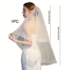 Wedding Head Veil Double Layer Mesh Veil Bridal Veil With Ribbon Edge