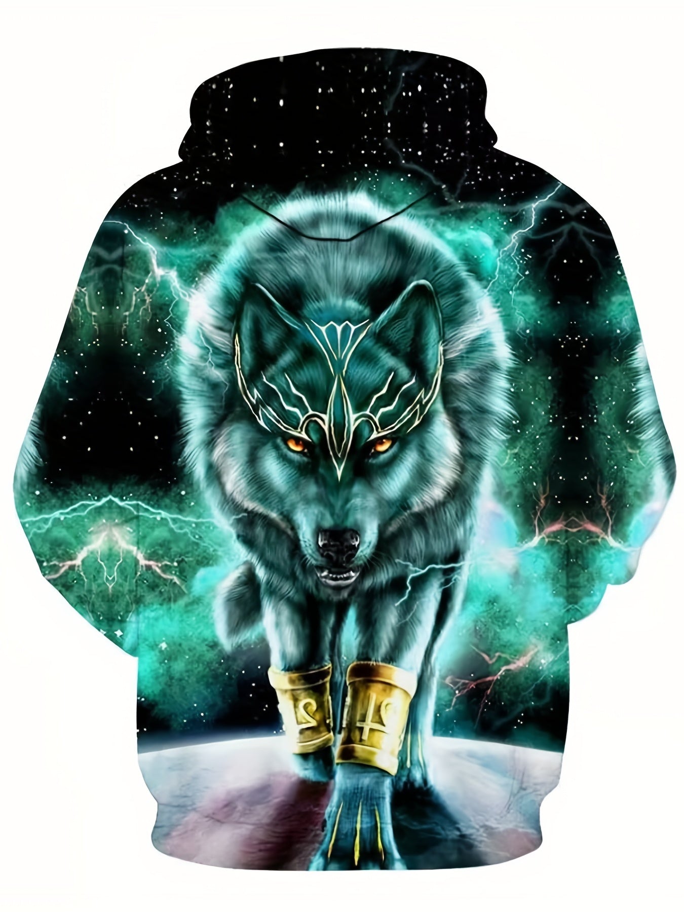 Men's Wolf Graphic Hoodie Active Slightly Stretch Breathable Hooded Sweatshirt