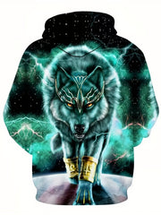 Men's Wolf Graphic Hoodie Active Slightly Stretch Breathable Hooded Sweatshirt