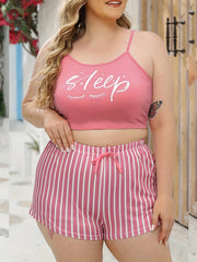Letter Print Cami Crop Top & Striped Shorts Set