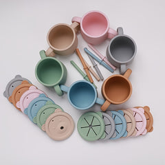 Kids Silicone Training Cup with 2 Lids & Straw