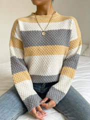 Striped Print Crew Neck Sweater for Fall & Winter