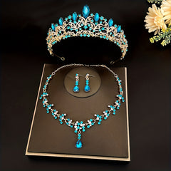 3pcs Bridal Crown Necklace Earrings Set Wedding Accessories