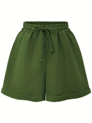 Casual Shorts Women's Plus Solid High Rise Slight Stretch
