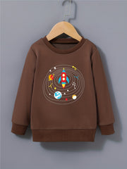 Cartoon Rocket Print Boys Sweatshirt Long Sleeve Crew Neck Tops