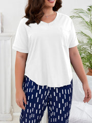 Casual Pajama Top V Neck Short Sleeve Sleepwear Tee