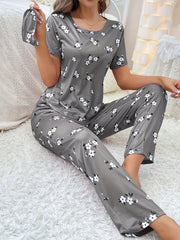 Floral Print Pajama Set Short Sleeve Top & Pants