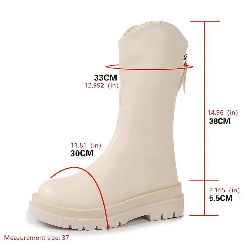Women's Mid Calf Boots Thick Sole Zip Back Short Boots
