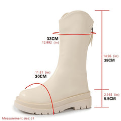Women's Mid Calf Boots Thick Sole Zip Back Short Boots