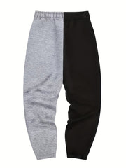 Rose Print Contrast Stitching Drawstring Sweatpants Straight Leg Loose Fit Pants
