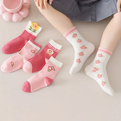 Girl's Cartoon Floral Knitted Socks Cotton Soft Crew Socks