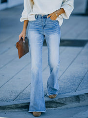 Tassel Stretch Bootcut Jeans Washed Denim Pants