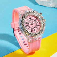 LED Glowing Watches Rhinestone Stubbed Silicone Watches