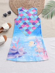 Girls Fish Scale Print Sleeveless Dress Summer Clothes