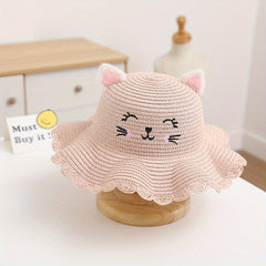 Summer Children's Straw Hat Female Embroidery Sunscreen Sun Hat Beach
