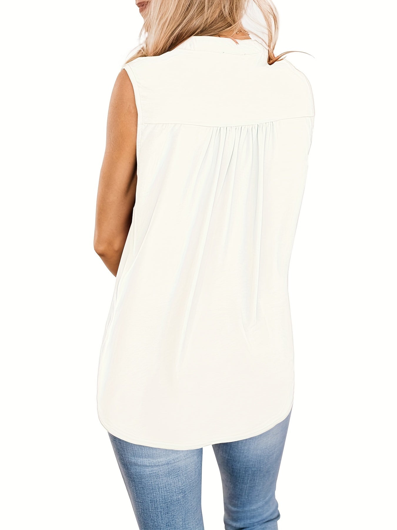 V Neck Tank Top Button Front Sleeveless Solid Summer Top