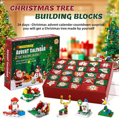 24 IN 1 Advent Calendar Christmas Tree Building Toys With Rotating Base