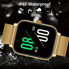 COIUSOR Smart Watch 4 HD Display Golden Tone Mesh Band