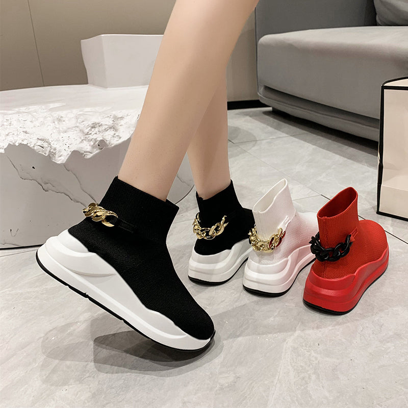 Knitted Slip On Sock Boots Platform Sneakers