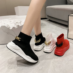 Knitted Slip On Sock Boots Platform Sneakers