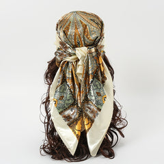 Boho Flower Print Scarf Satin Square Shawl Headscarf Wrap Casual Sunscreen