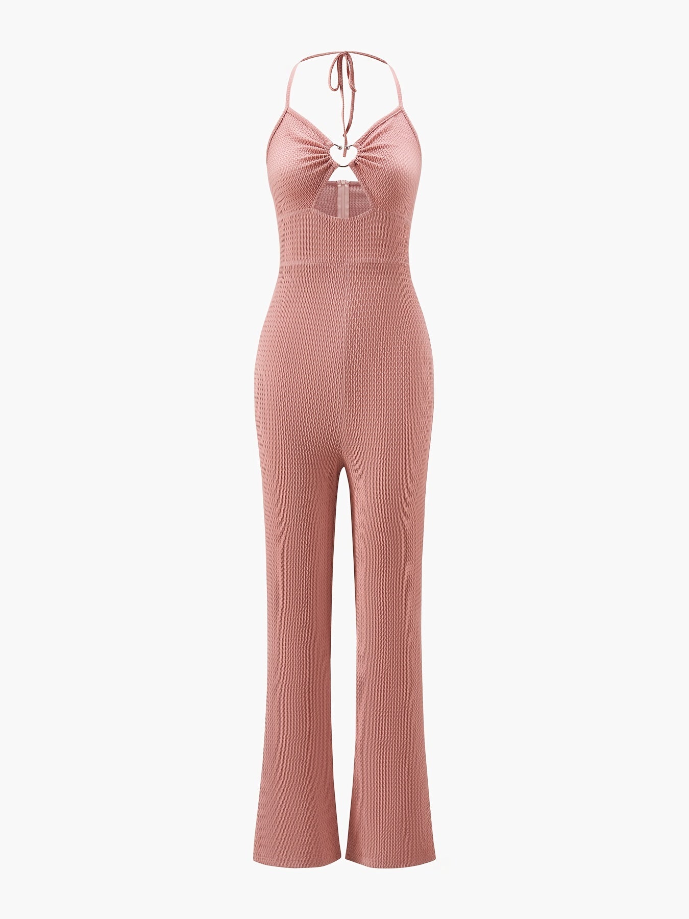 Solid Textured Halter Neck Jumpsuit Vacation Heart Shape Decor Jumpsuit