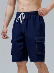 Men s Double Layer Shorts with Pocket Drawstring Waist Elastic