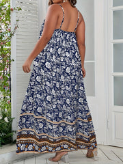 Boho Dress Women's Plus Border Floral Print V Neck Slight Stretch Maxi