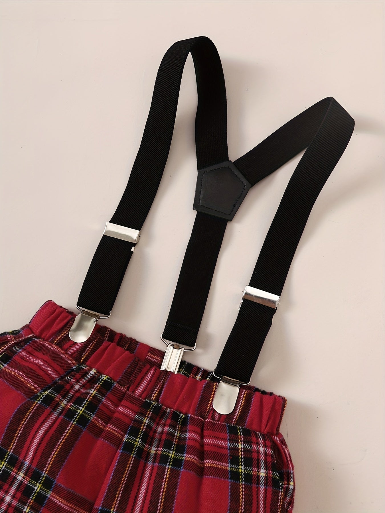 Baby Girls 2pcs Casual Shirt With Bow Plaid Bib Pants Set
