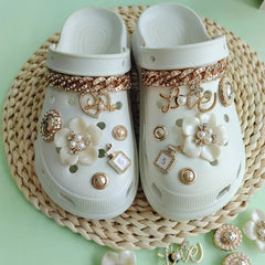 Xiaoxiang Wind Hole Shoe Accessories Flower Alloy Letter Chain