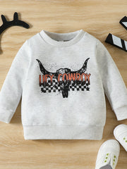 Autumn Boys Cow Head Letter Print Casual Sweatshirt Pullover