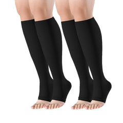 2 Pairs Open Toe Compression Socks Breathable Knee-Length Gym Fitness Stockings