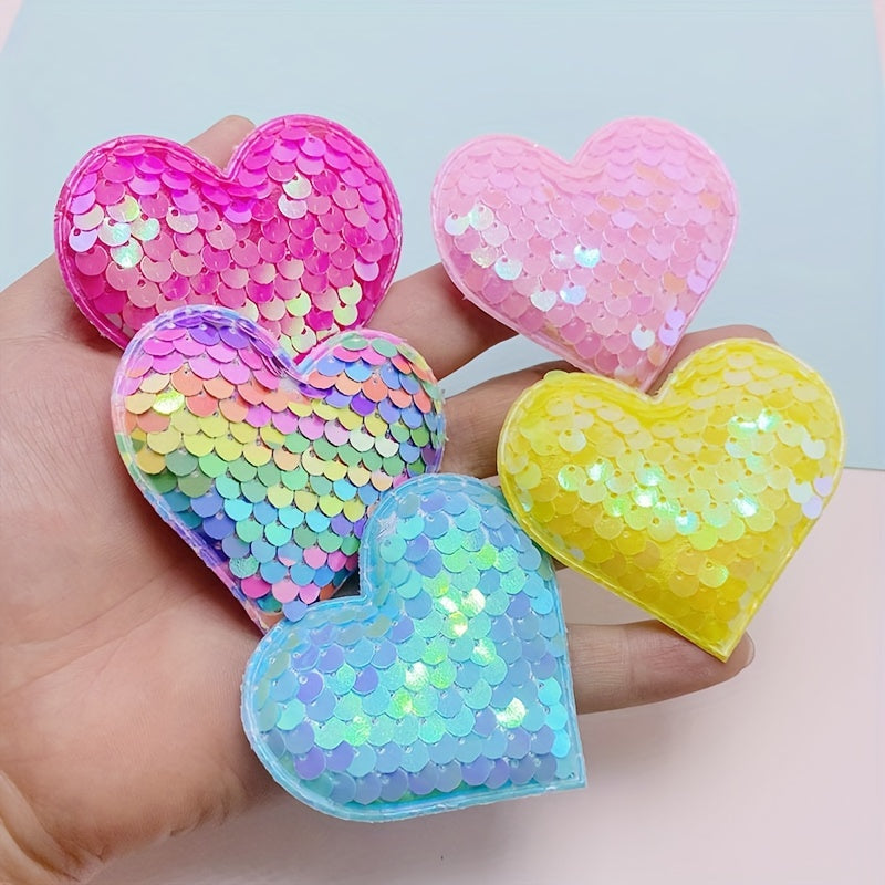 Sequins Heart Shaped Cloth Stickers for Baby Girls