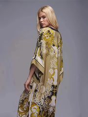Retro Abaya Dress Women's Plus Tribal Print Long Sleeve