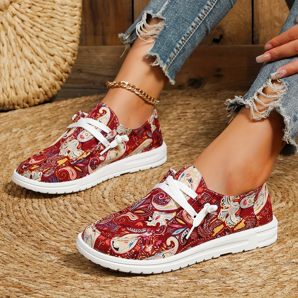 Women's Paisley Graphic Slip On Canvas Shoes Lightweight Sneakers