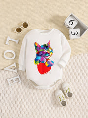 Colorful Cat Pattern Triangle Onesie Baby Boy Long Sleeve Bodysuit