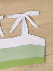 Colorblock Tie Shoulder Bikini Set