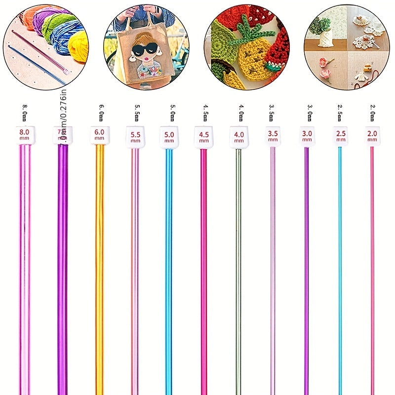 11pcs Colorful Aluminum Crochet Hooks Knitting Needles Set for Knitter