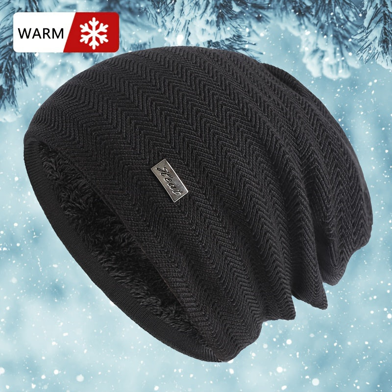 Velvet Woolen Beanie Hat Cold-proof Ear Protection Knitted Ski Cycling Hat