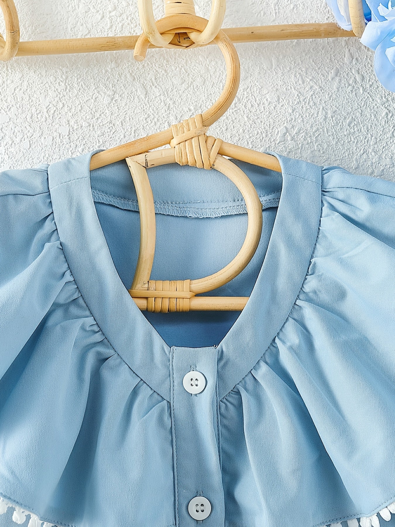 Girls Ruffle Collar Shirt Lace Puff Sleeve Top