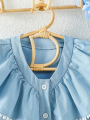 Girls Ruffle Collar Shirt Lace Puff Sleeve Top