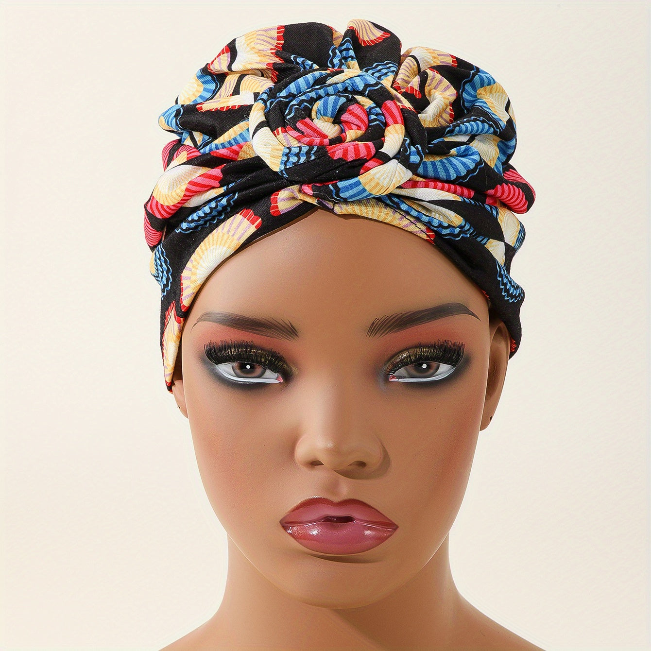 Vintage Twist Flower Turban Cap Boho Print Head Wrap Elastic Bonnet Head Scarf