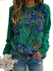 Floral Print Raglan Sweatshirt Long Sleeve Crew Neck Casual Fall Winter
