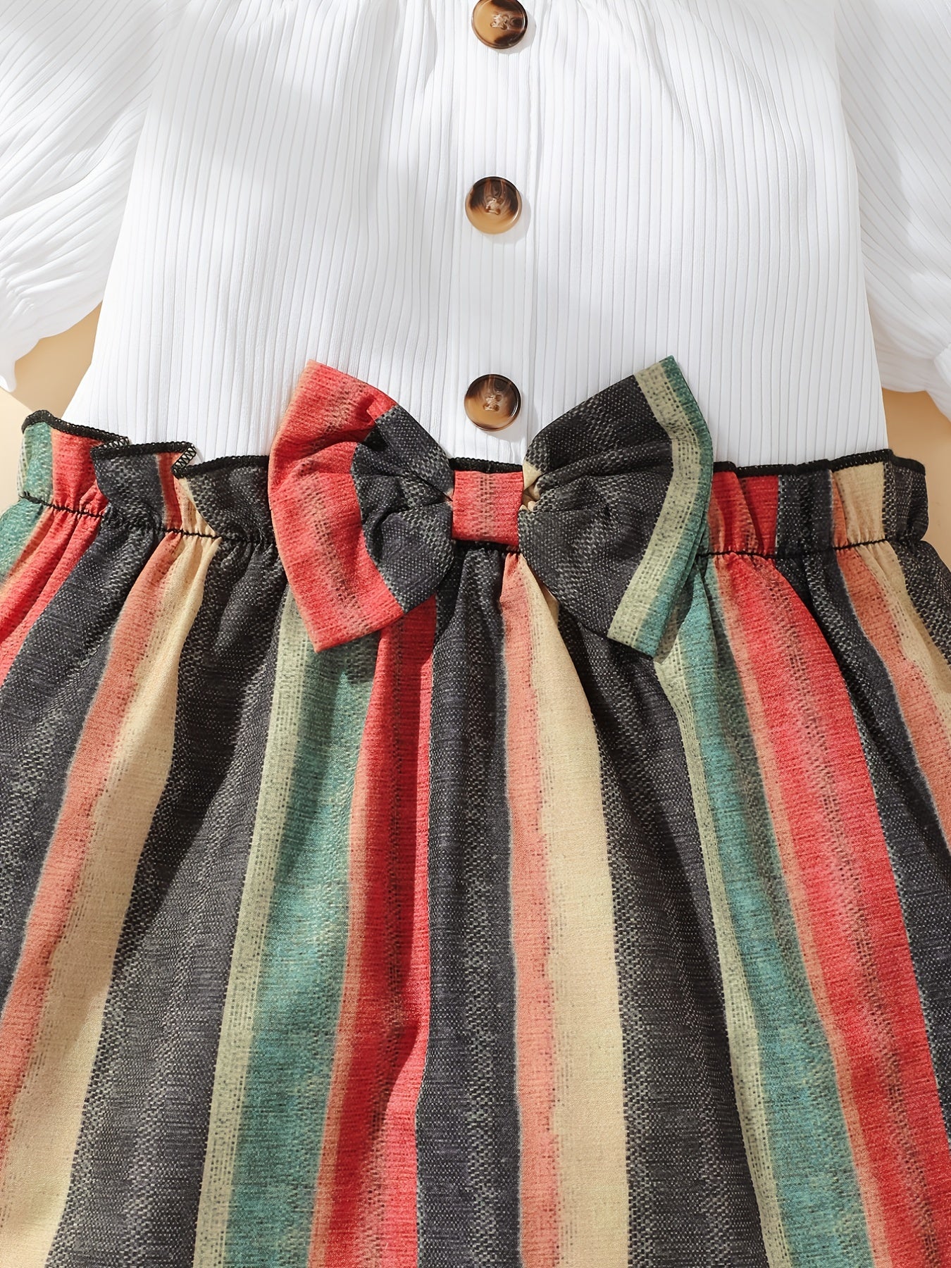2pcs Baby Girls Striped Dress & Headband Set