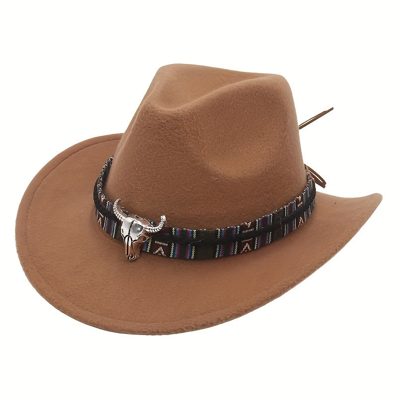 Classic Western Cowboy Hats Bull Decor Ethnic Style Felt Hats