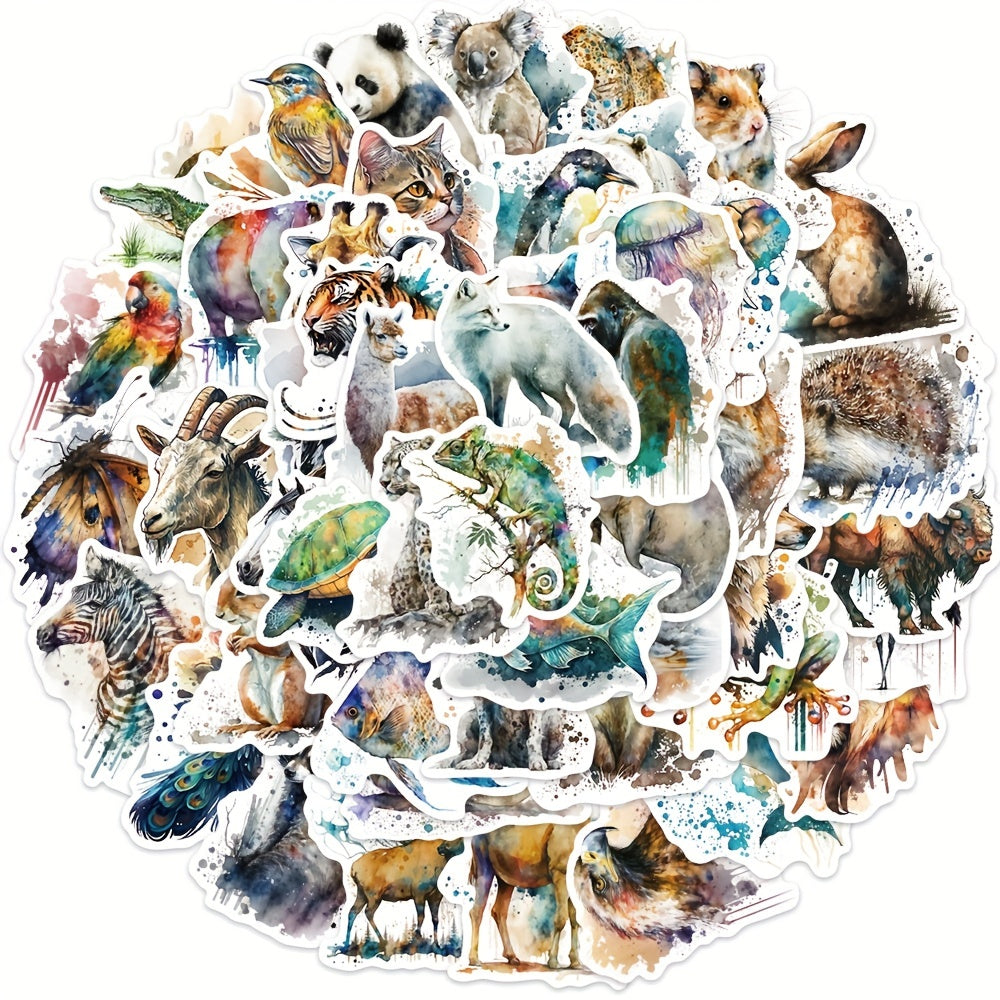 50pcs Waterproof Animal Stickers Cat Dog Tropical Rainforest Vinyl Stickers