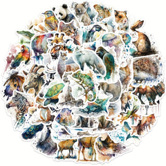 50pcs Waterproof Animal Stickers Cat Dog Tropical Rainforest Vinyl Stickers